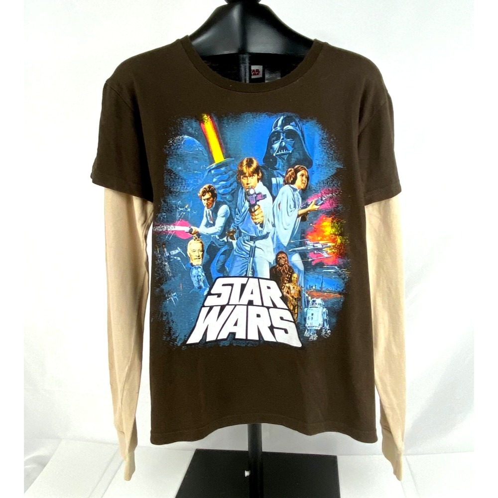 Vintage Star Wars Long Sleeve Shirt Youth XL 18-20 Layered Brown Aug '09 LKNU